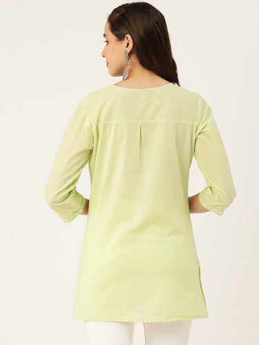 Mirror Work Pure Cotton Mirror Work Pleated Kurti - RueCollections